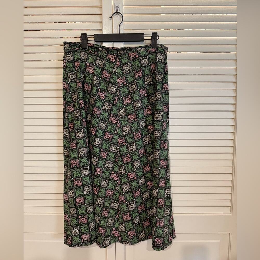 Vintage Linaline Green Floral Print Flared Skirt - Picture 6 of 7